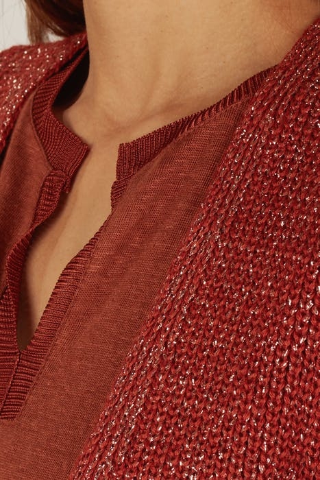 V-NECK LUREX CARDI LS BROWN 5