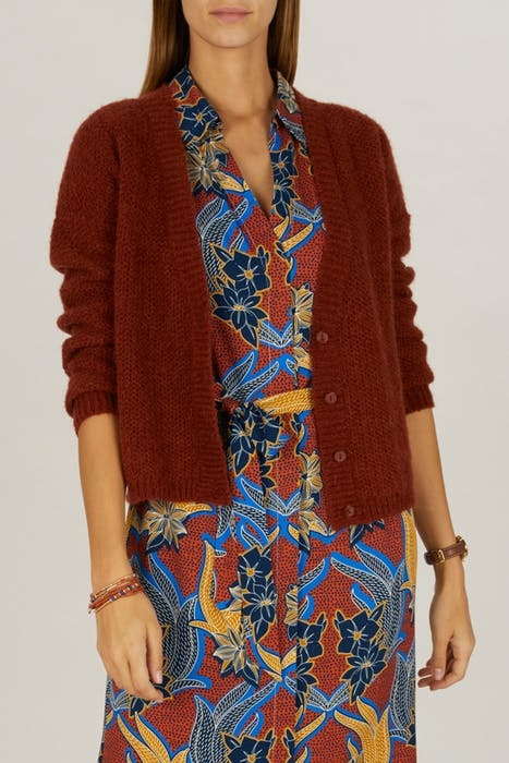 LOOSE V-NECK CARDI LS BROWN 4