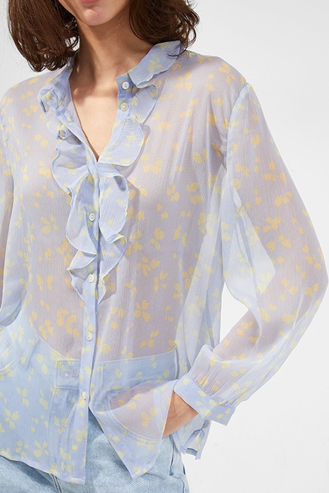 ESO BONITA RUFFLE FRONT LS SHIRT CLOUD BLUE/BUTTER YELLOW 2