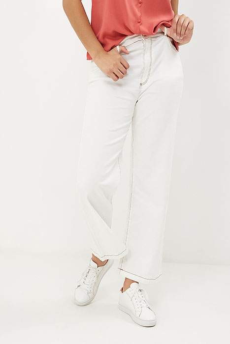 ECRU FLARED JEANS WITH CAMEL TOPSTITCHING OFF-WHITE 1