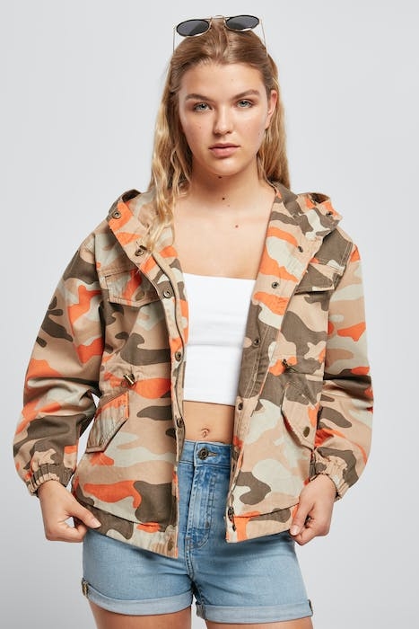 LADIES OVERSIZED CAMO PARKA JACKET BRICK CAMO 2