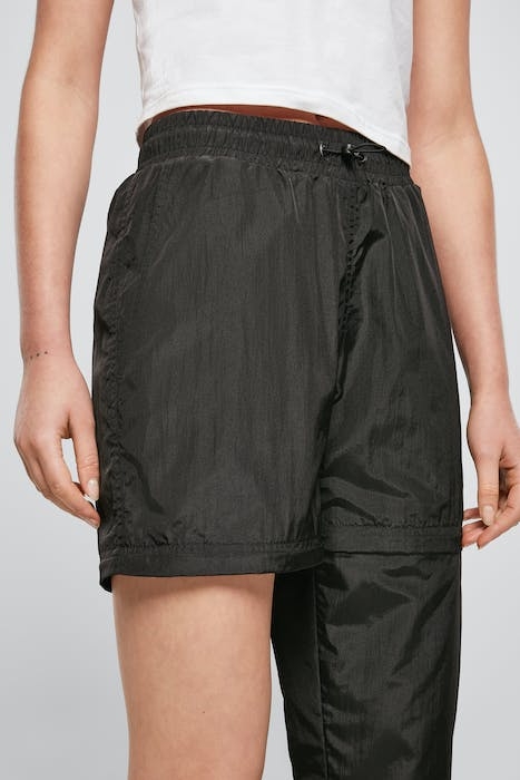 LADIES SHINY CRINKLE NYLON ZIP PANTS BLACK 6