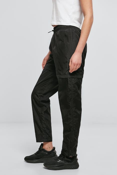 LADIES SHINY CRINKLE NYLON ZIP PANTS BLACK 5