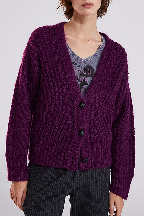 PURPLE FLUFFY KNIT CARDIGAN WITH MOHAIR 1
