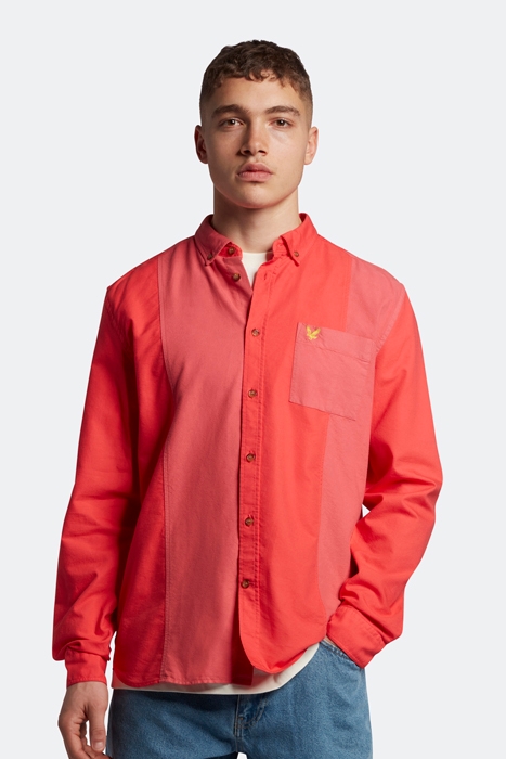 OVERDYED PANELLED OXFORD SHIRT FIRE RED 1