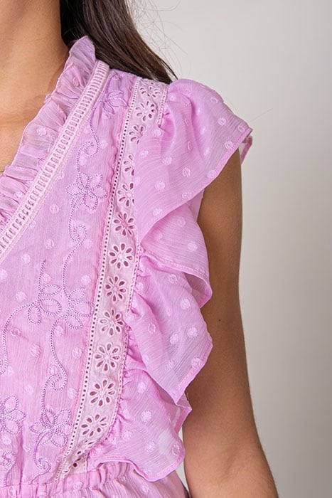 CELINE EMBROIDERY MINI DRESS WOMEN PINK 2