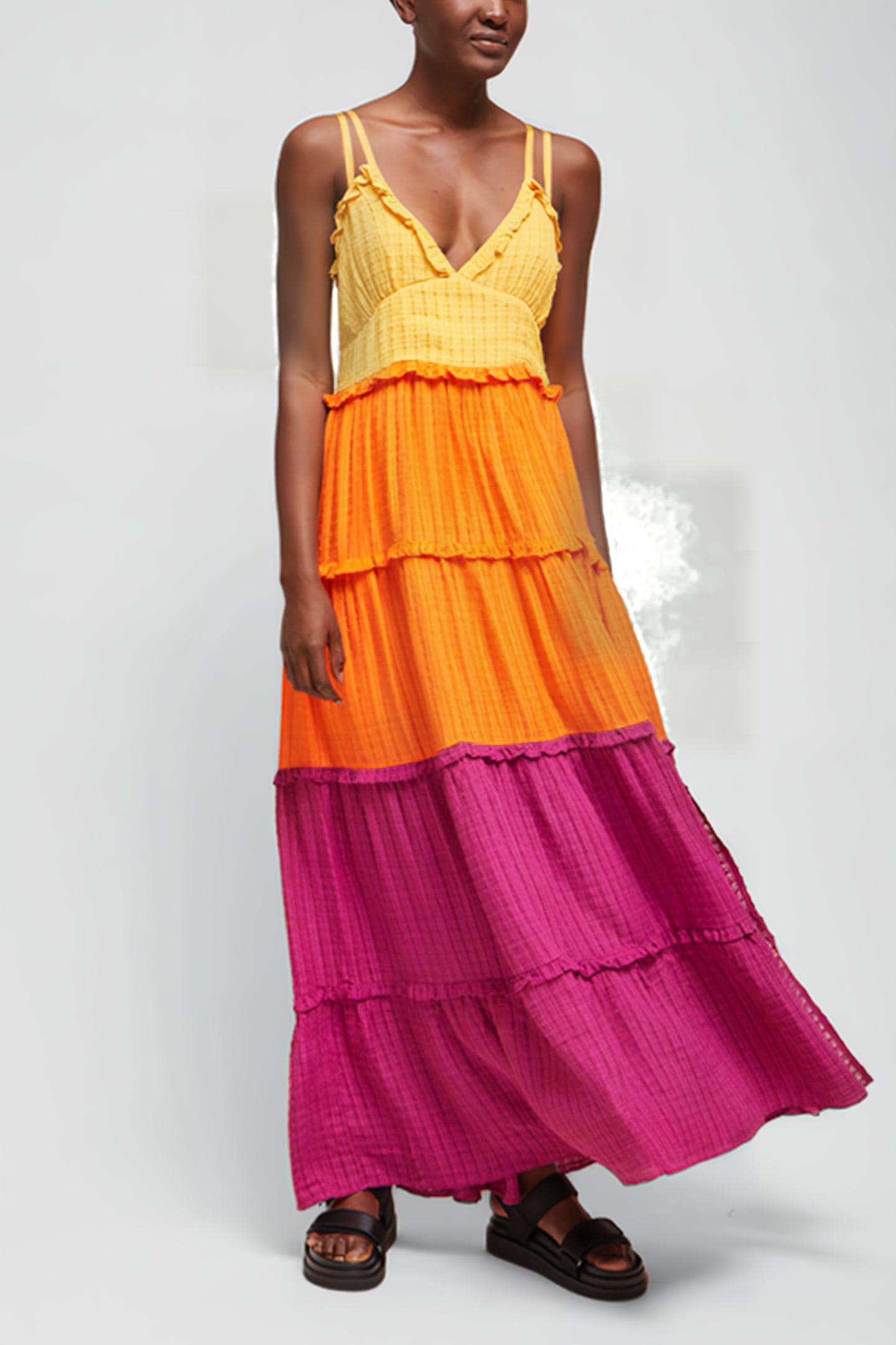 ADIRA BIRCH TIERED MAXI DRESS BEESWX/NEON ORG/VIOL 1