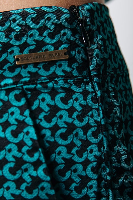 JADA ALLOVER CR SATIN STRAIGHT PANTS DARK GREEN 4