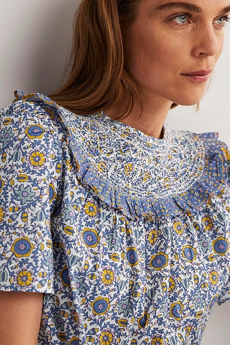 SMOCKED NECK PRINTED TOP IVO 5