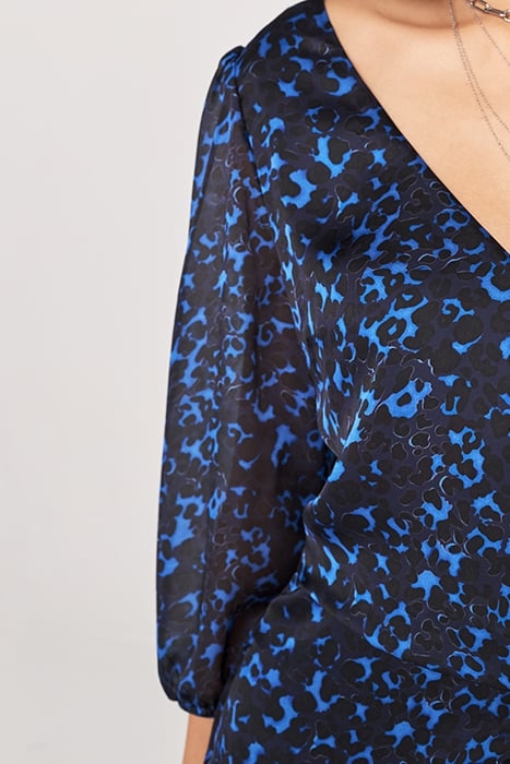 BLACK AND BLUE LEOPARD PRINT RECYCLED DRAPED DRESS NAVY 4