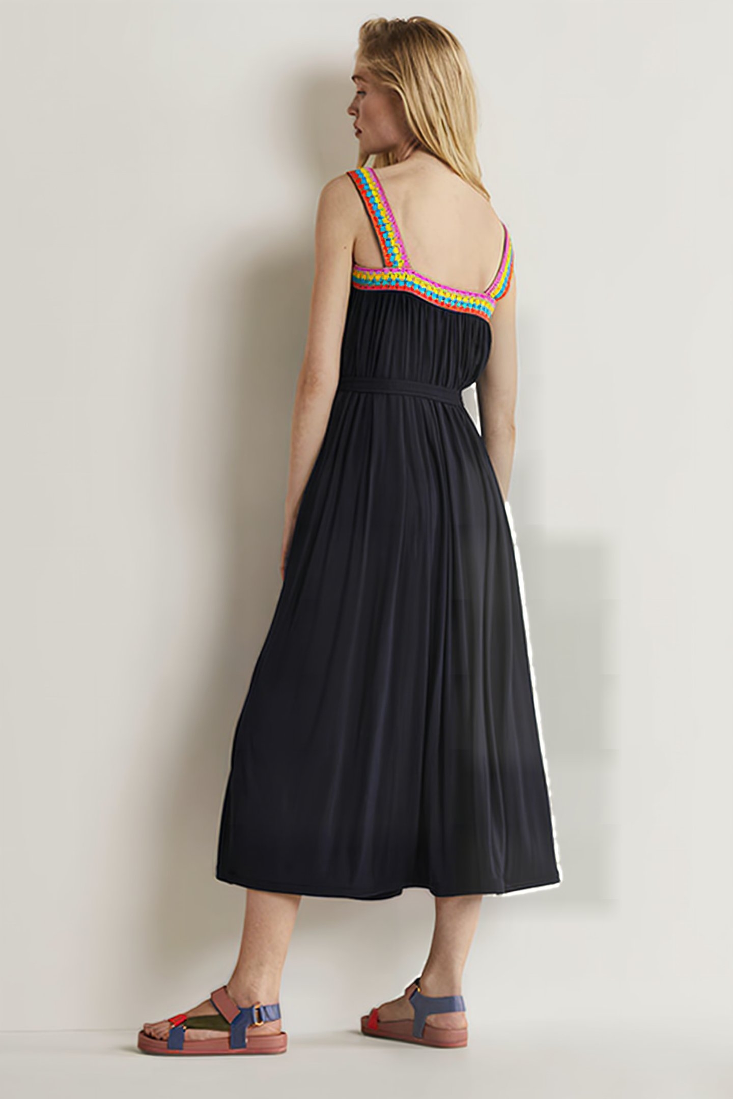 CROCHET TRIM JERSEY MAXI DRESS NAV 2