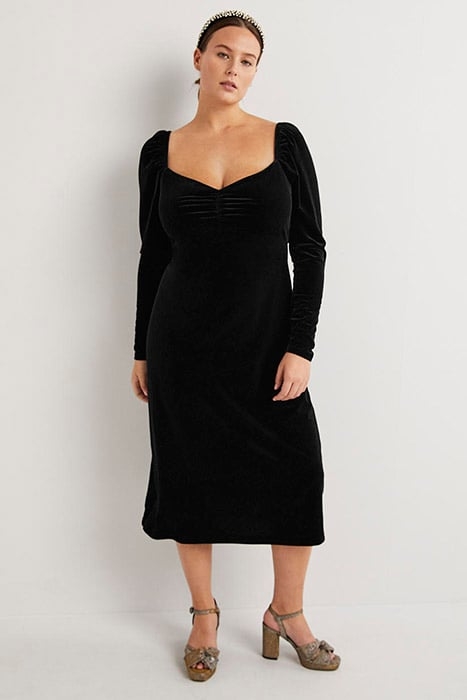 VELVET JERSEY MIDI DRESS BLK 1
