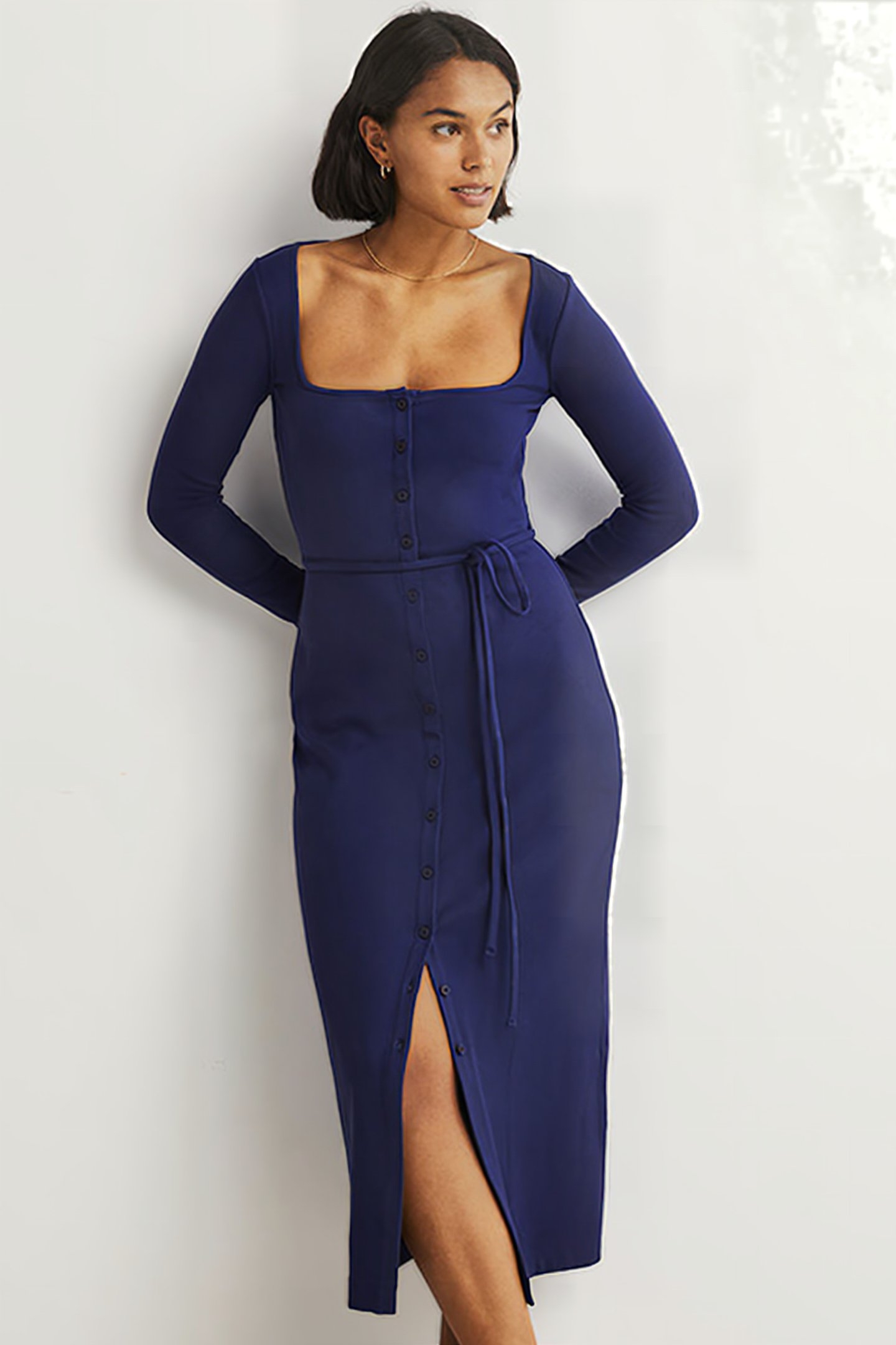 JERSEY RIB MIDI DRESS NAV 1