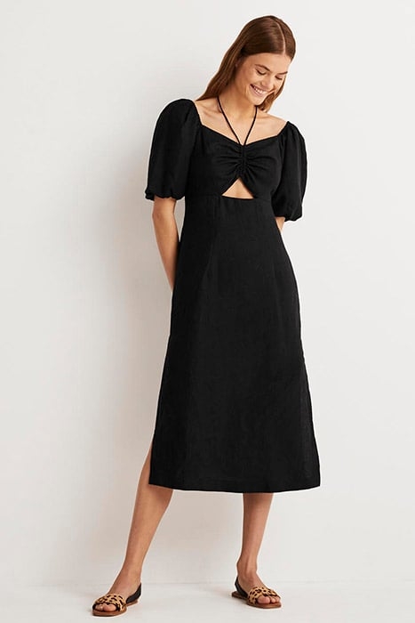 HALTERNECK CUTOUT COLUMN DRESS BLK 1