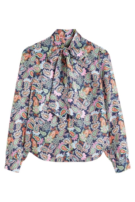 SILK TIE NECK BLOUSE NVY 5