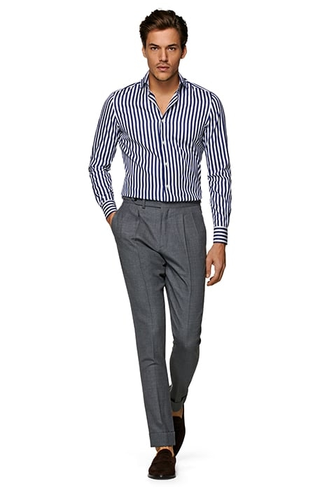NAVY STRIPED TWILL EXTRA SLIM FIT SHIRT 4