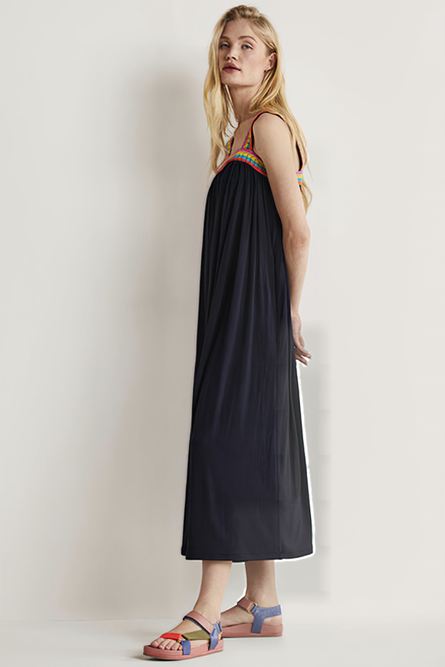 CROCHET TRIM JERSEY MAXI DRESS NAV 4