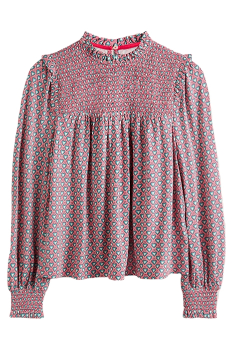SMOCKED YOKE PRINTED TOP RED 3