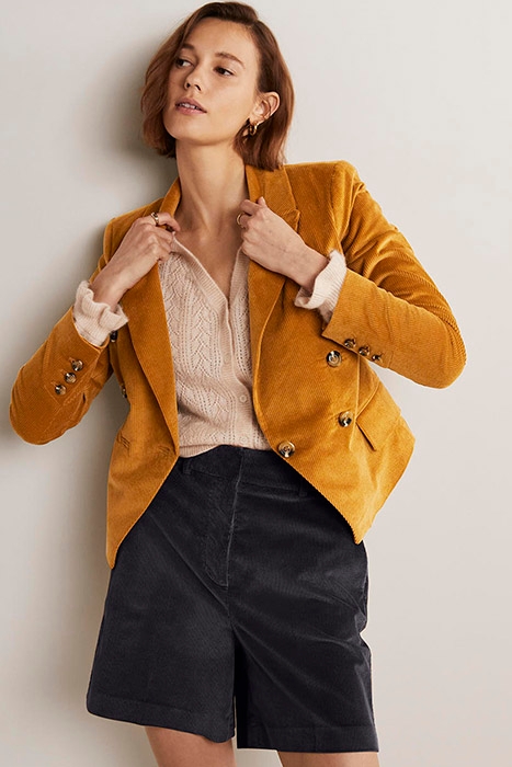 DOUBLE BREASTED CORD BLAZER BRN 1