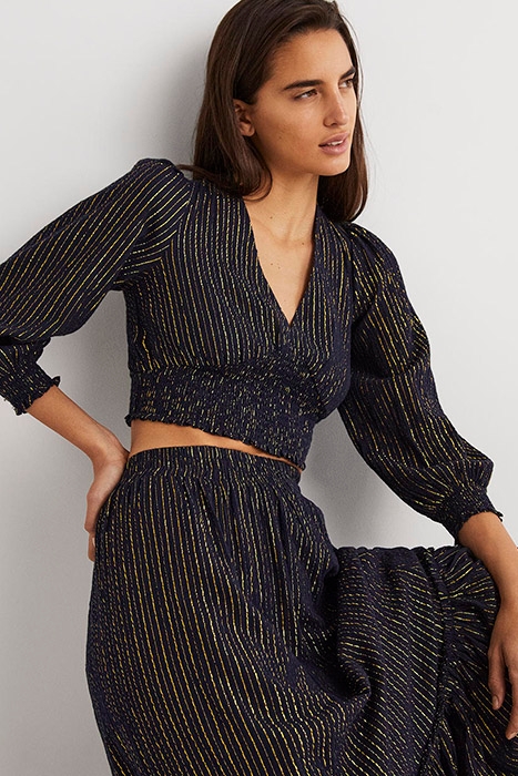 LUREX SMOCKED CROP TOP NVY 3