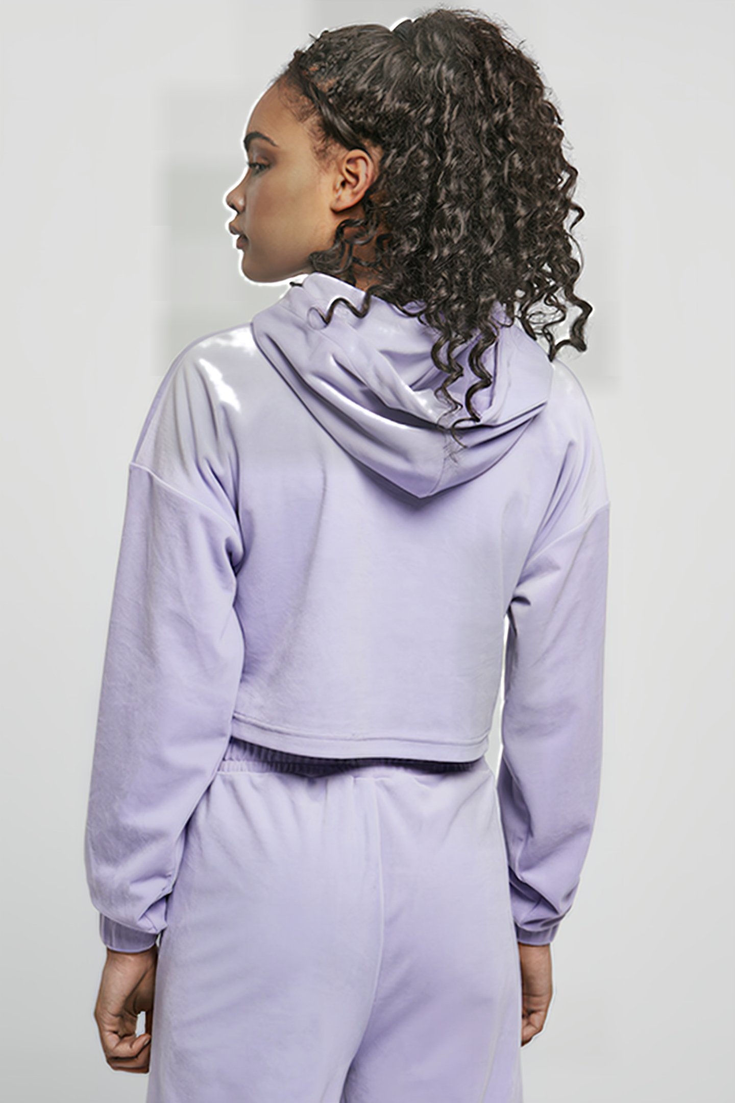 LADIES CROPPED VELVET OVERSIZED HOODY LAVENDER 3