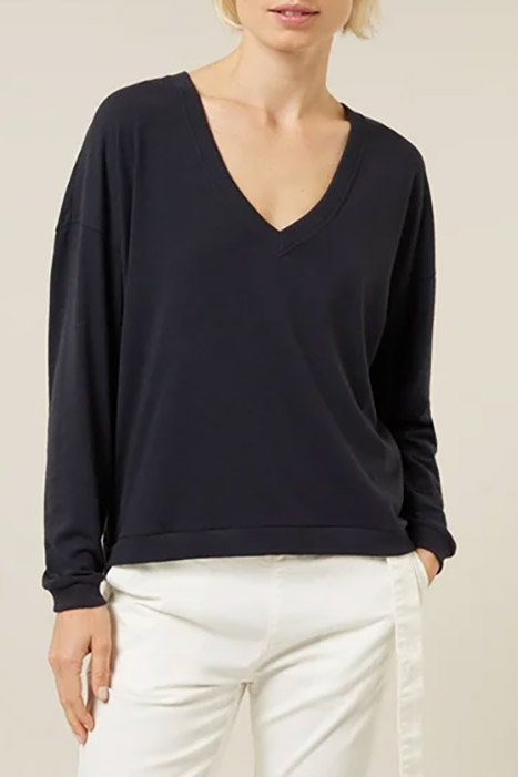 SOFT V-NECK SWEATER DARK GREY BLUE 1