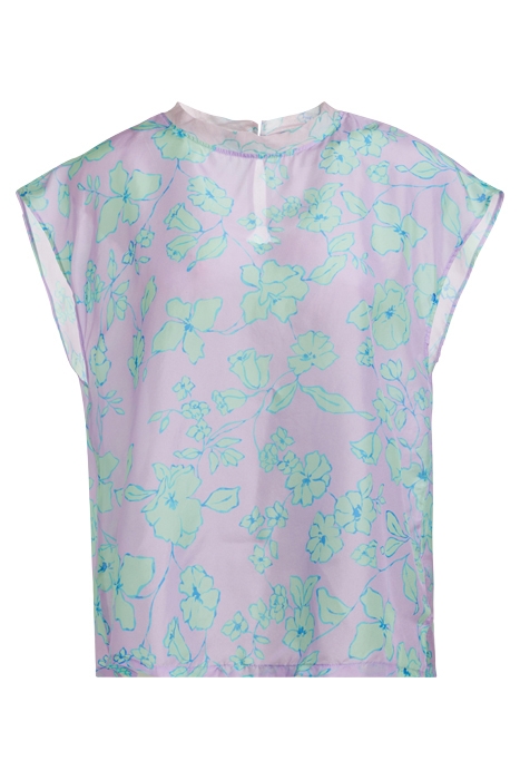 "TRUE COLORS" PRINT HABOTAI SILK BROAD SHOULDER TOP MOJITO 1