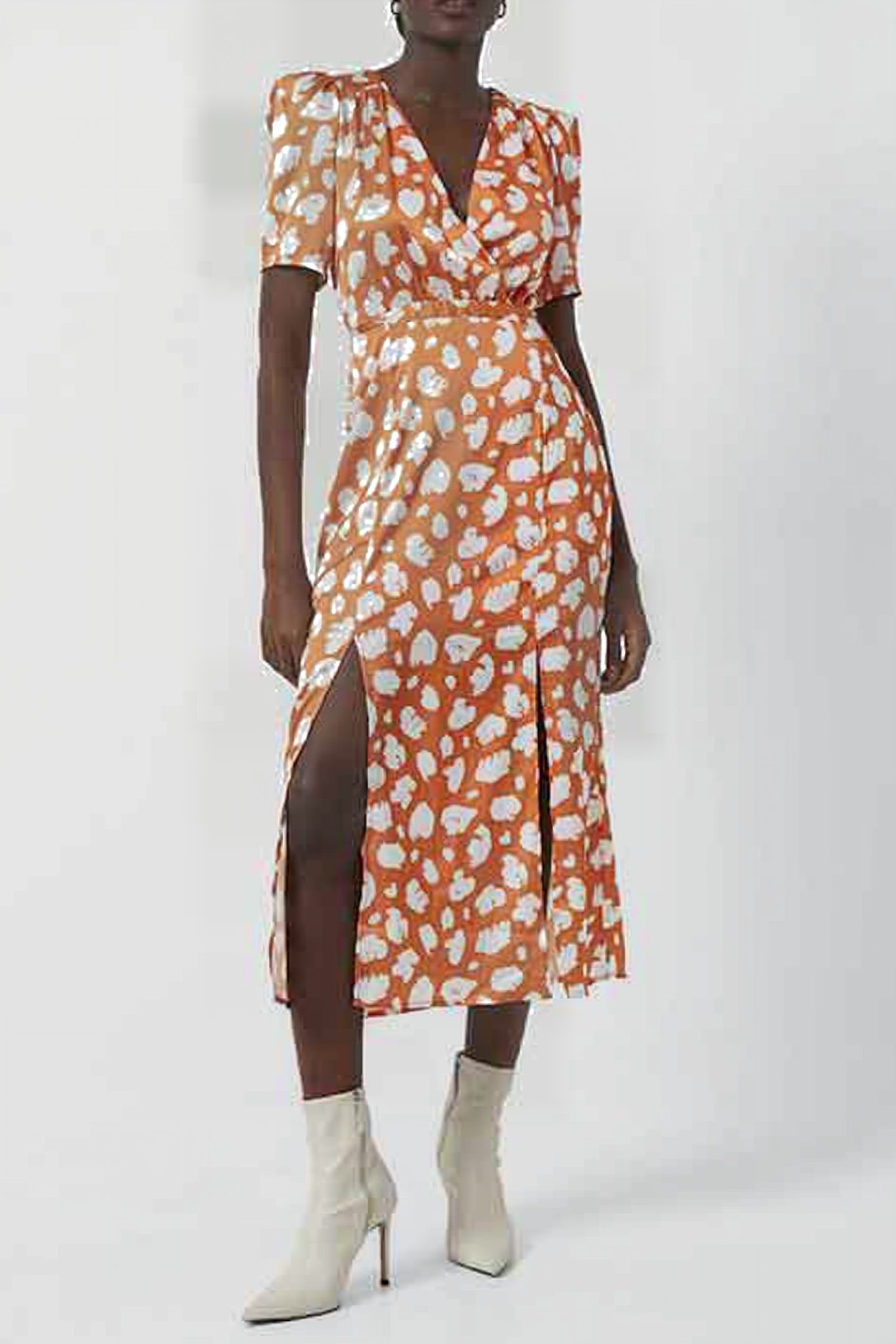 AIMEE INU SATIN FT SPLIT DRESS BURNT ORANGE-CL CRM 5