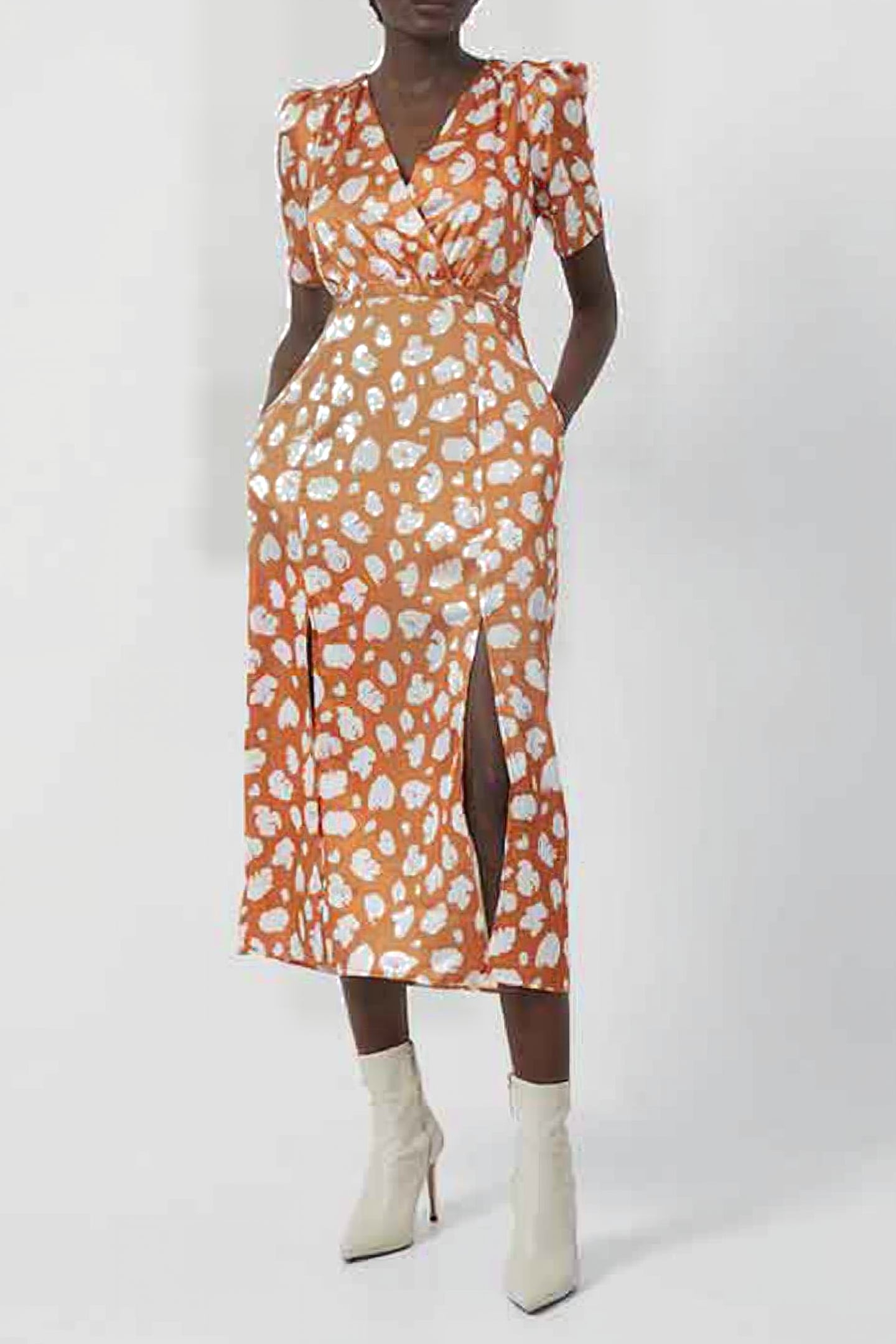 AIMEE INU SATIN FT SPLIT DRESS BURNT ORANGE-CL CRM 1