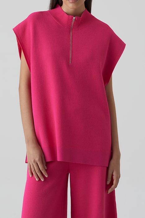 WOMEN SLEEVELESS HALFZIP KNITS RASPERRY PINK 2