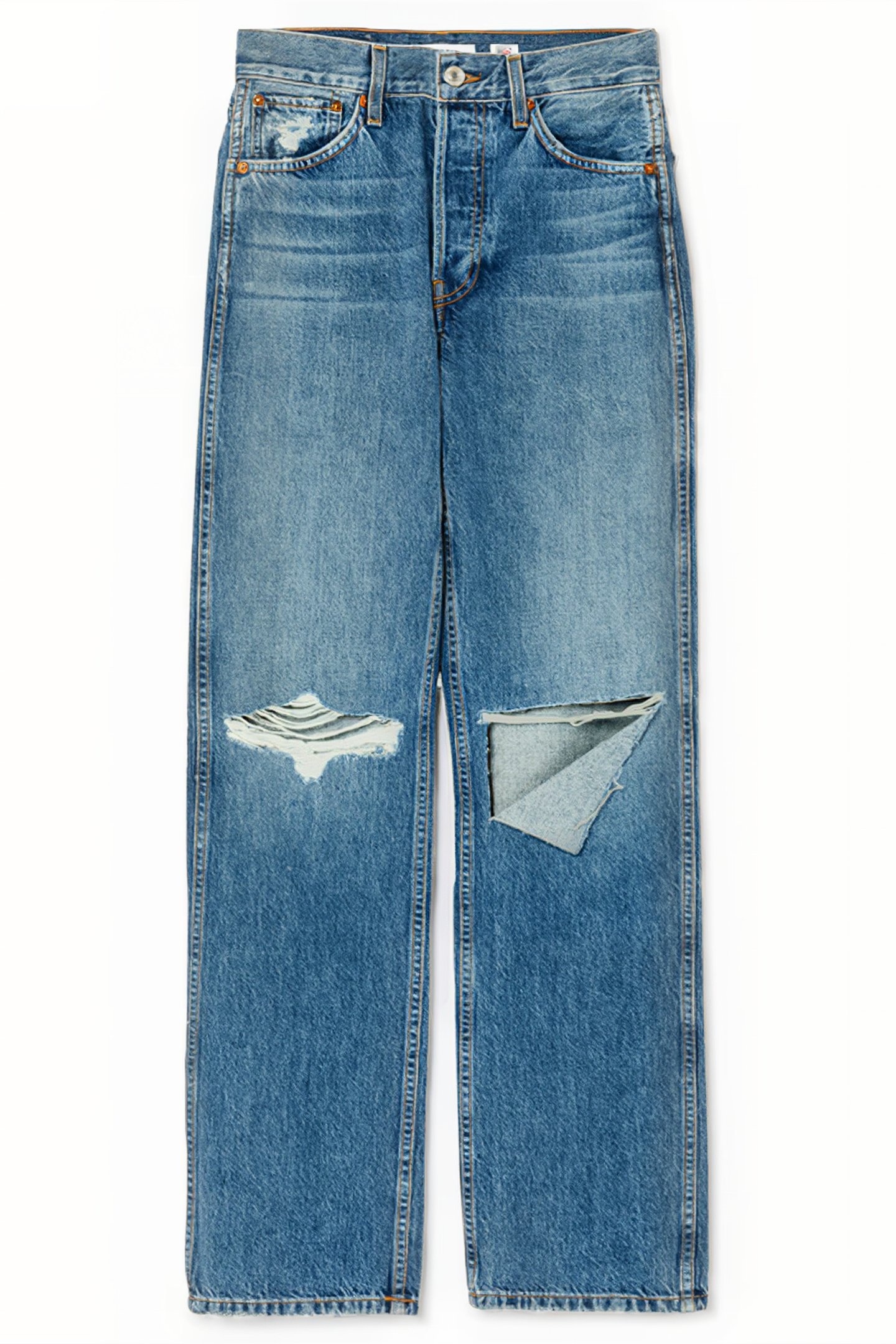 90S HIGH RISE LOOSE WASHED INDIGO W/ RIPS 1