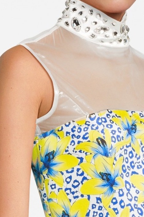 WOMEN‘S FLORAL FABRIC EVENING GOWN WHITE LILLY PRINT/ WHITE 4