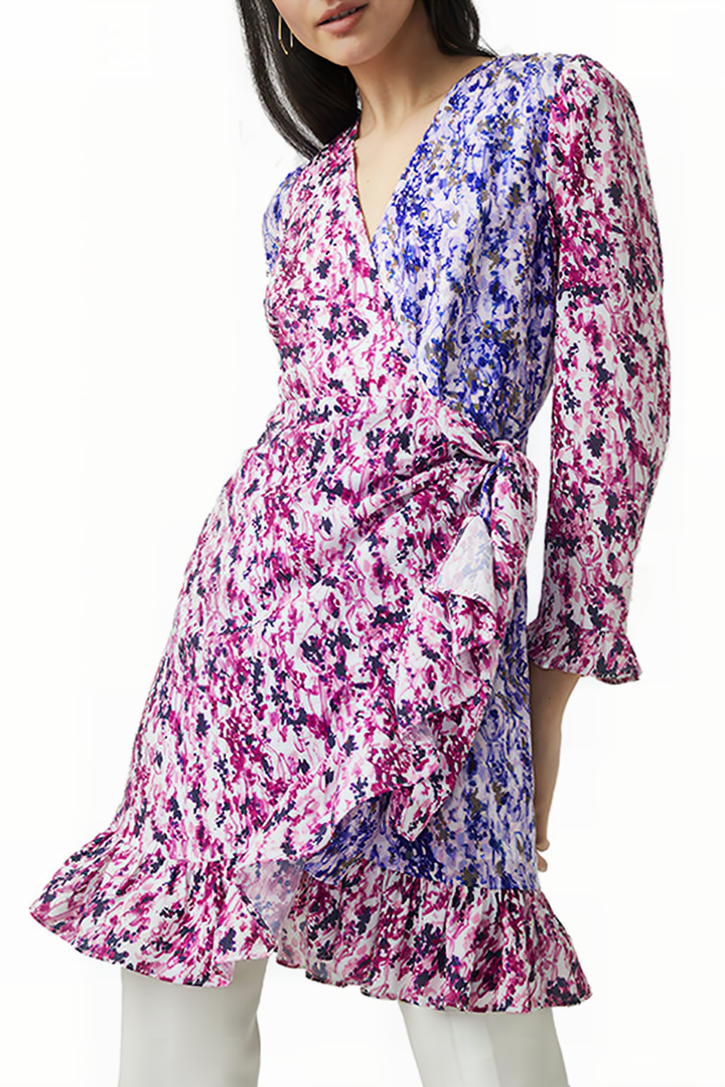 COURTNEY CREPE WRAP DRESS PURP MEAD/DAZZ BLUE 1