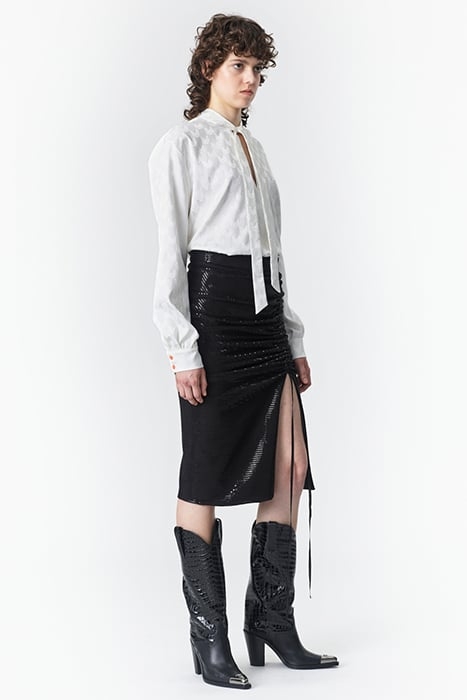 SEQUIN GATHERED SKIRT BLACK 3