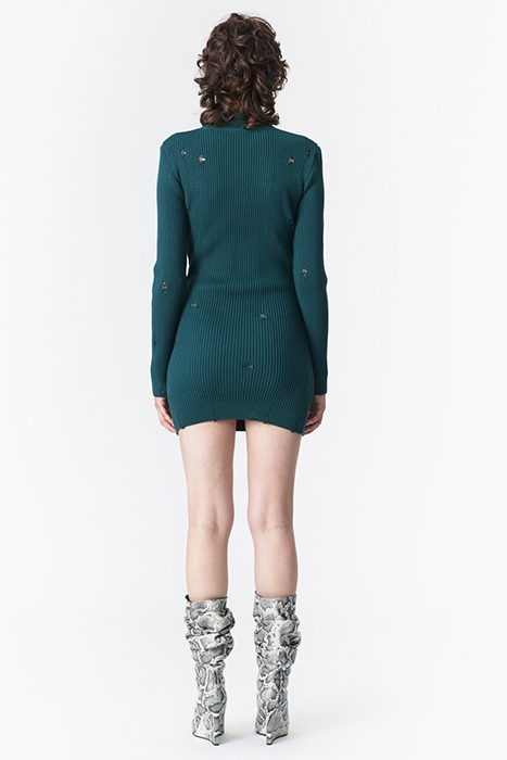 CUT-OUT MINI KNIT DRESS DARK GREEN 2