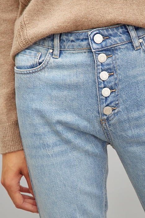 LIGHT BLUE COTTON HIGH-WAIST STRAIGHT JEANS 4