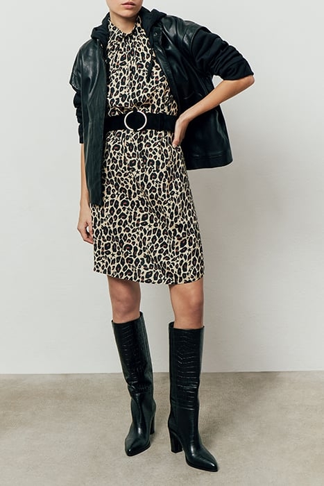 WOMEN'S LEOPARD AND STAR PRINT VISCOSE SHORT DRESS 2