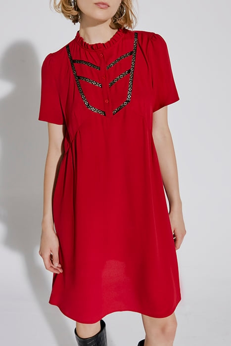 RED SHORT DRESS WITH VICTORIAN NECK & LACE DICKEY 1