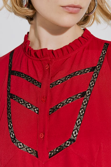 RED SHORT DRESS WITH VICTORIAN NECK & LACE DICKEY 4