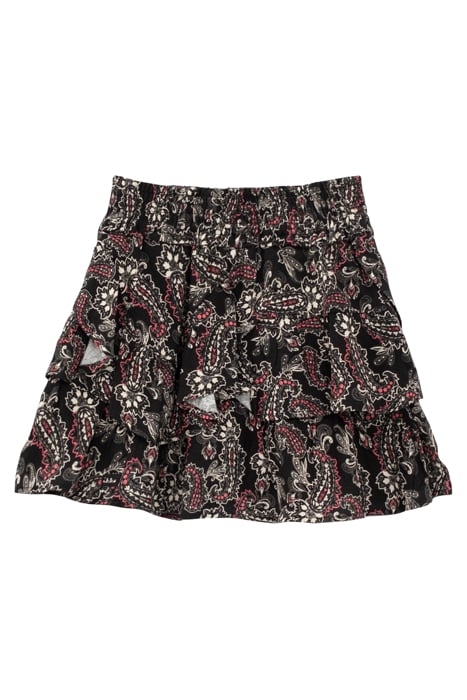 GIRLS’ BLACK PAISLEY PRINT RUFFLED SHORT SKIRT BLACK 1