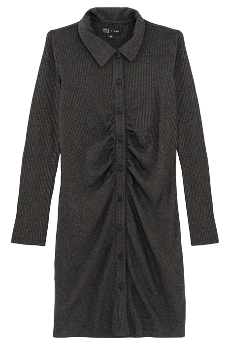 GIRLS’ GREY RIBBED SHIRT DRESS ANTHRACITE MOTTLED GREY 1