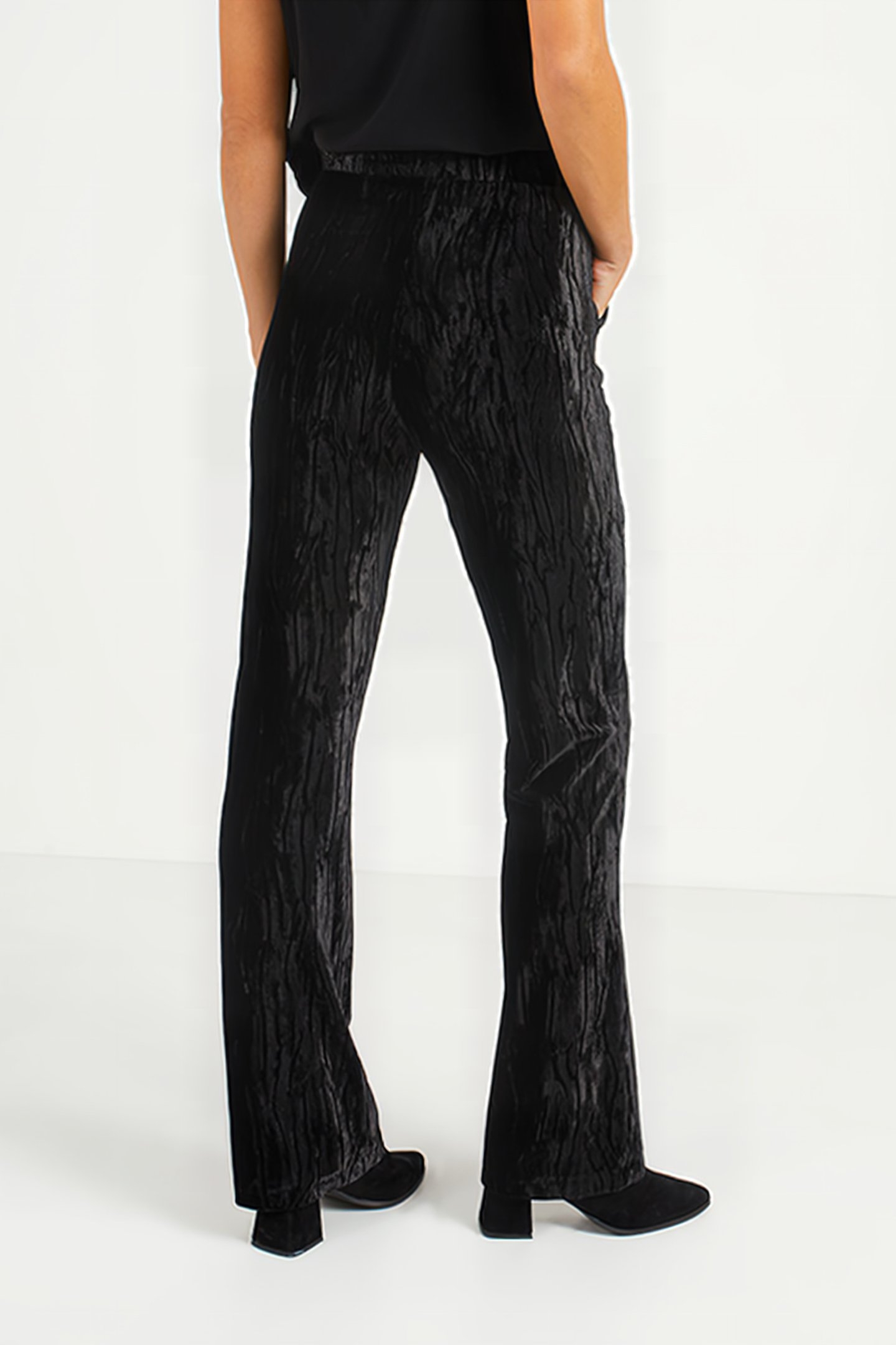 BLACK TEXTURED PANNE VELVET WIDE TROUSERS 2