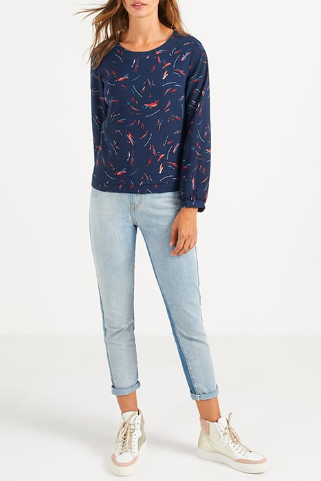 NAVY BLOUSE WITH ARTY PENCILLED PRINT 1