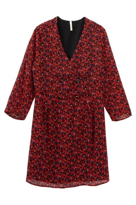 CANDY RED GRAPHIC FLORAL PRINT DRESS 1