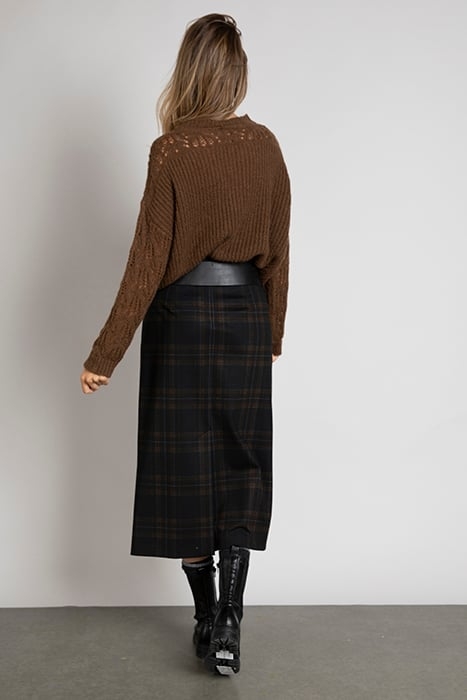 PENCIL SKIRT STUDDED PKT BROWN 3