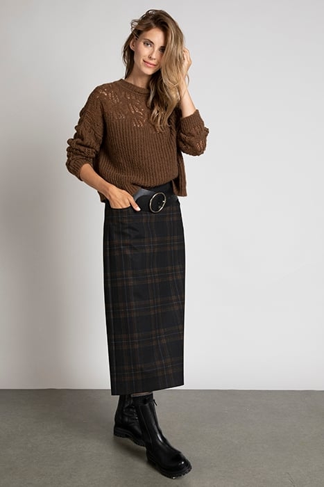 PENCIL SKIRT STUDDED PKT BROWN 2