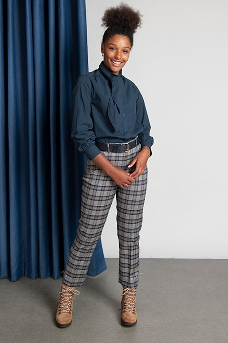 SHIRT LS DETACHABLE SCARF BLUE 2