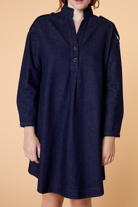 RUSH - RAW DENIM DRESS WITH RUCHED COLLAR NAVY 1