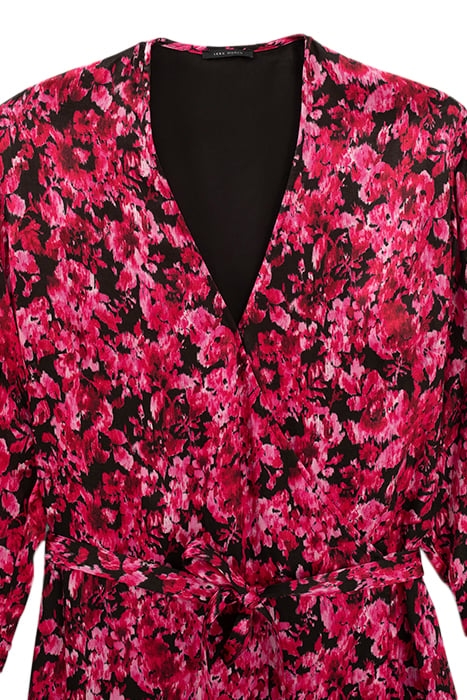 BLACK AND PINK FLORAL PRINT WRAP DRESS 5