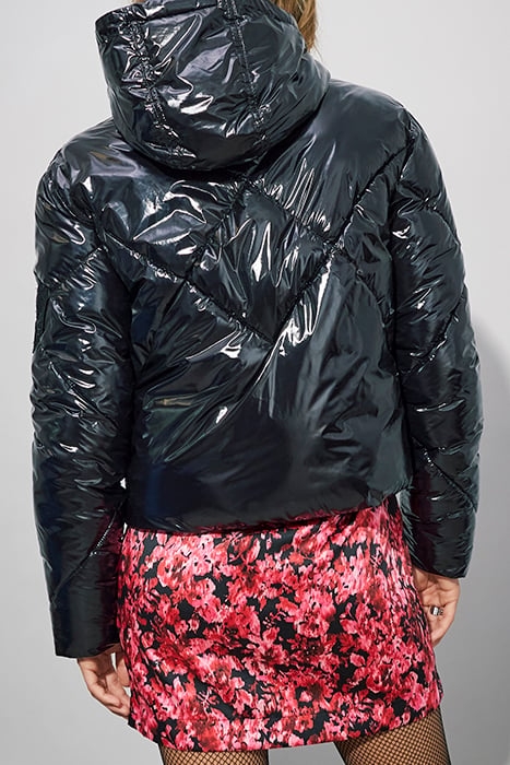 BLACK VINYL HOODED SHORT PADDED JACKET 2